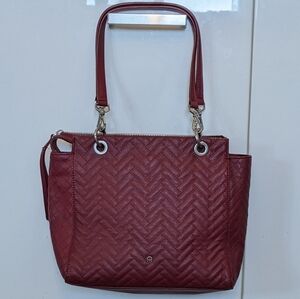 Etienne Aigner Cara Quilting Cordovan Leather Tote Cranberry